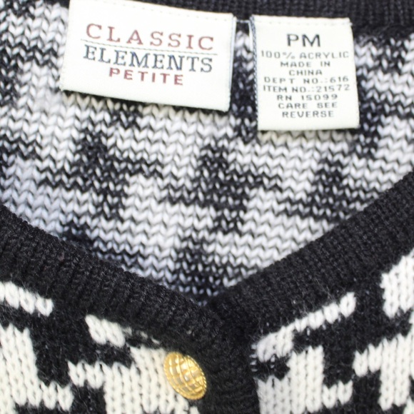 vintage black and white hounds tooth knit button up cardigan womens size pm - Picture 5 of 5
